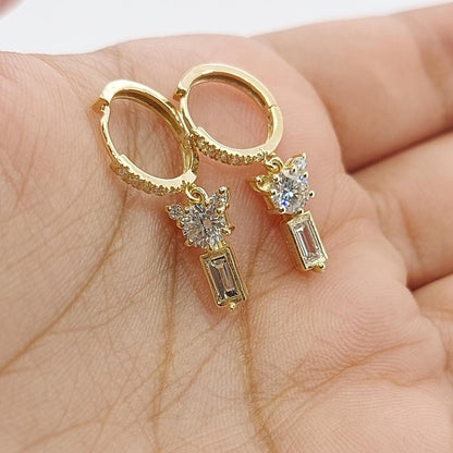 14 Karat Gold Creolen, Teddybär-Cluster-Ohrringe, Baguette- und runde Diamanten, Labor-Diamant-Creolen, im Labor gezüchteter Diamant, Creolen aus massivem Gold, perfektes Geschenk
