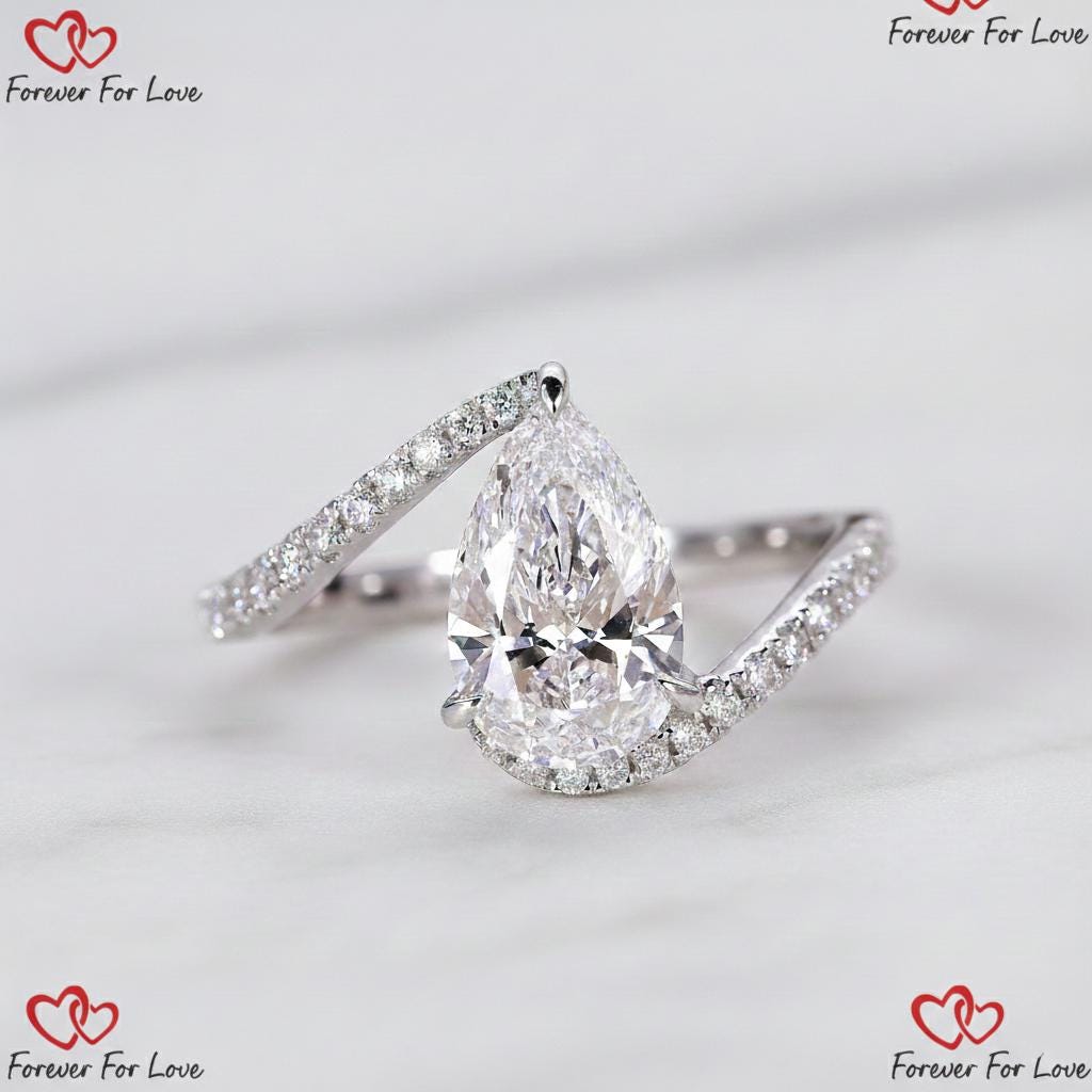 1.5 Ct IGI Certified Pear Lab Diamond Engagement Ring