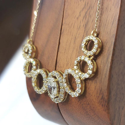 Oval and Round Shaped Lab Diamond Necklace, Diamond Necklace, Solid Gold Jewelry, Lab Grown Diamond, Classic Wedding Necklace ,Gift for Her