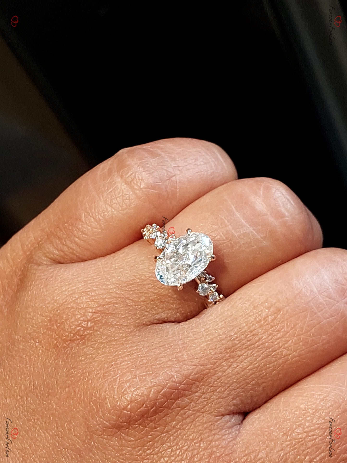 Bague de fiançailles ovale diamant moissanite Oval cut Moissanite engagement ring in Gold or Platinum — custom handcrafted by Forever For Love