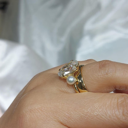 4 Ct Oval Moissanite, Pearl Engagement Ring