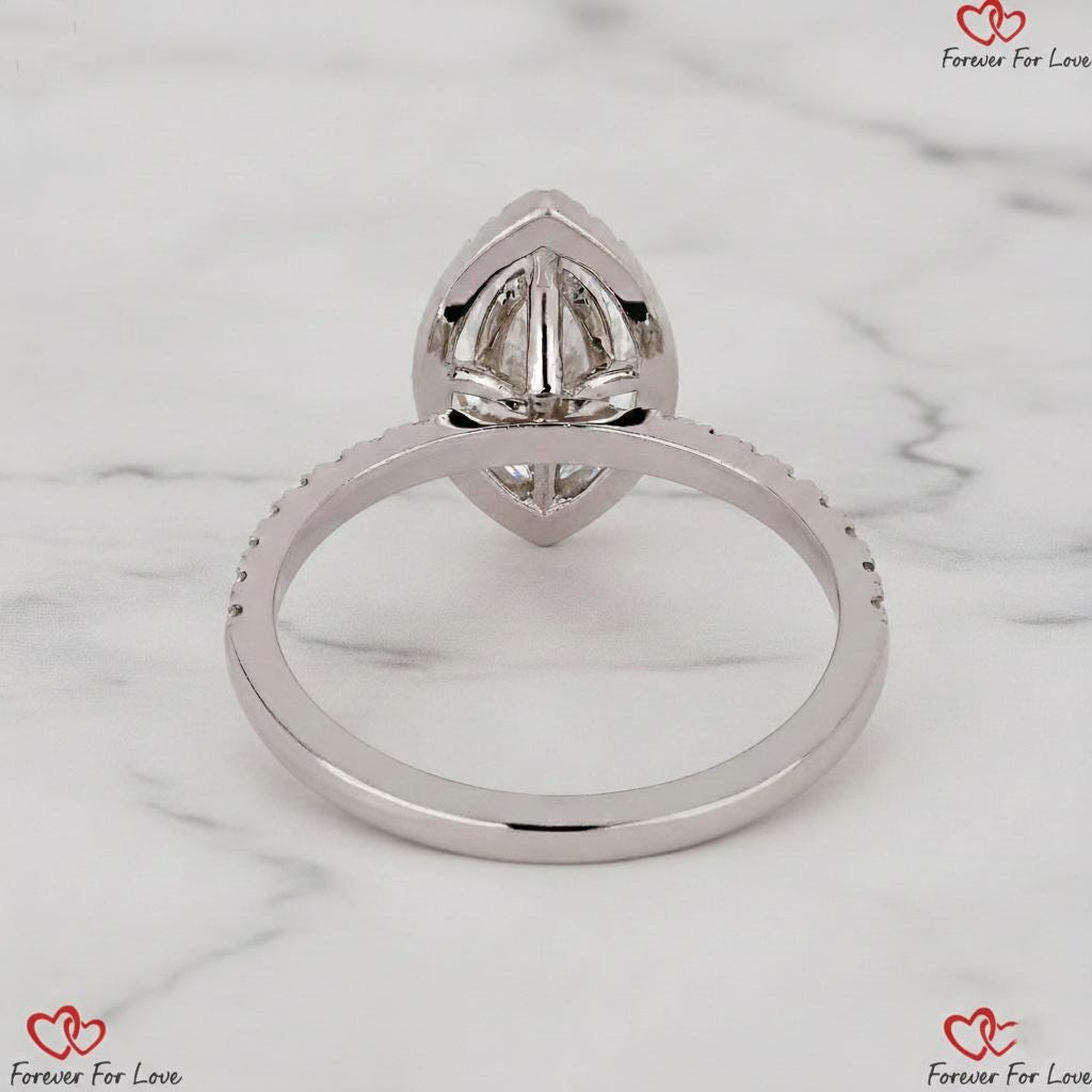 Marquise Lab Diamond Halo Engagement Ring