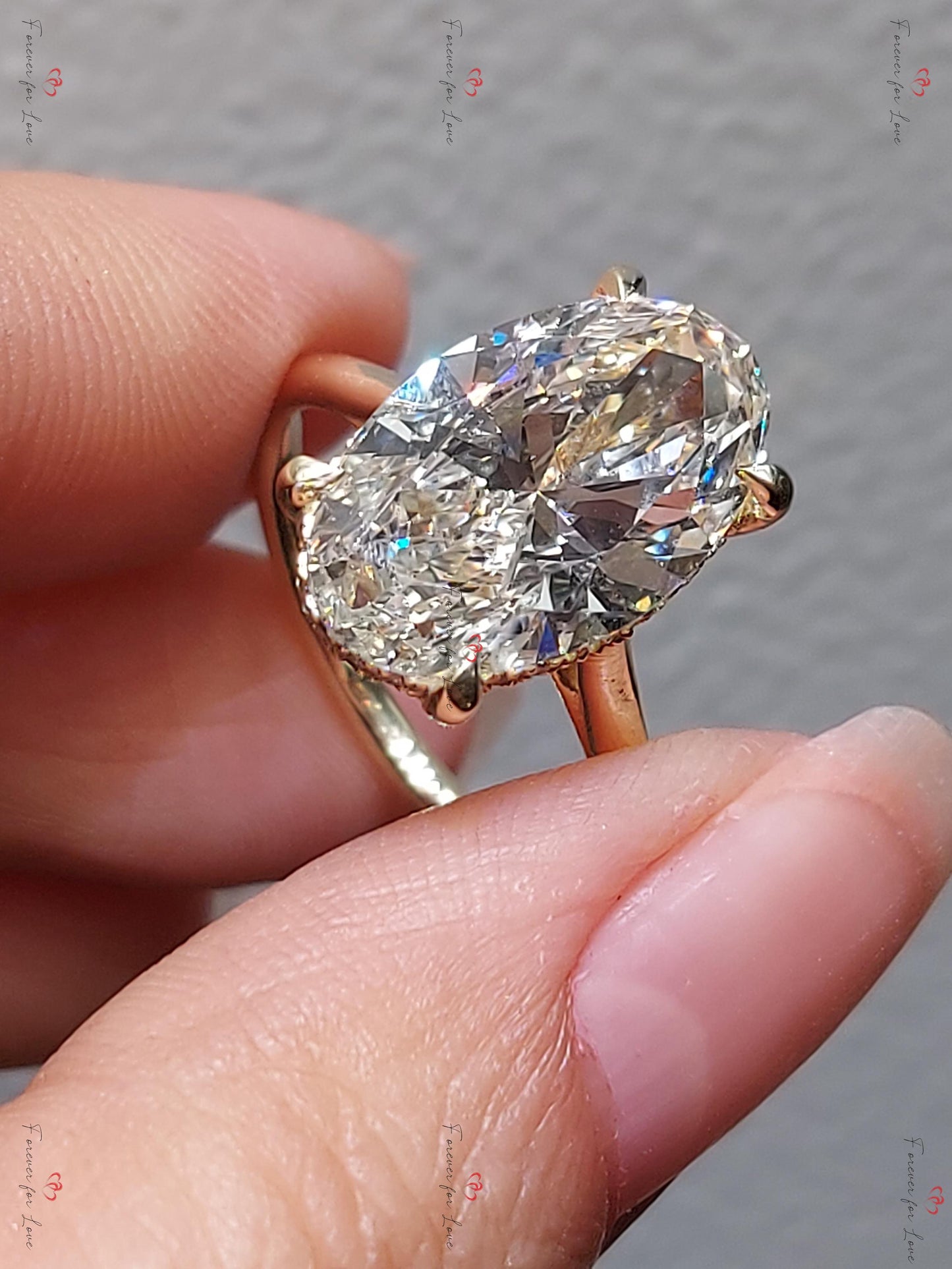 9.5 Ct Oval Lab Diamond Hidden Halo Engagement Ring Oval cut 1Ct Moissanite Brilliant Cut engagement ring in 935 Argentium Silver — custom handcrafted by Forever For Love
