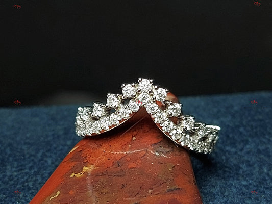 Crown Diamond Half Eternity Ring / 18k Half Eternity Diamond Wedding Band for Women Pave Set Stacking Ring / Real Genuine Natural Diamonds