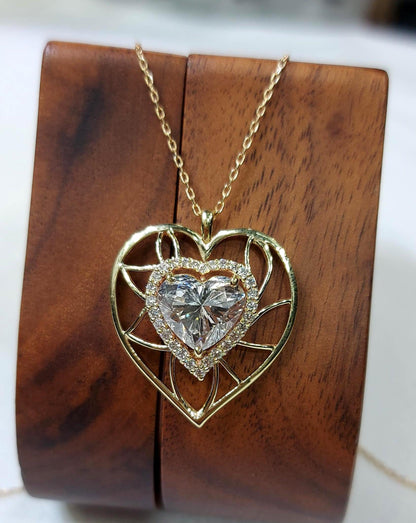 Herzförmige Diamantkette, 14 Karat Gelbgold, minimalistischer Anhänger, Labordiamant, einzigartiger Herzanhänger für Damen, besonderes Geschenk für sie.