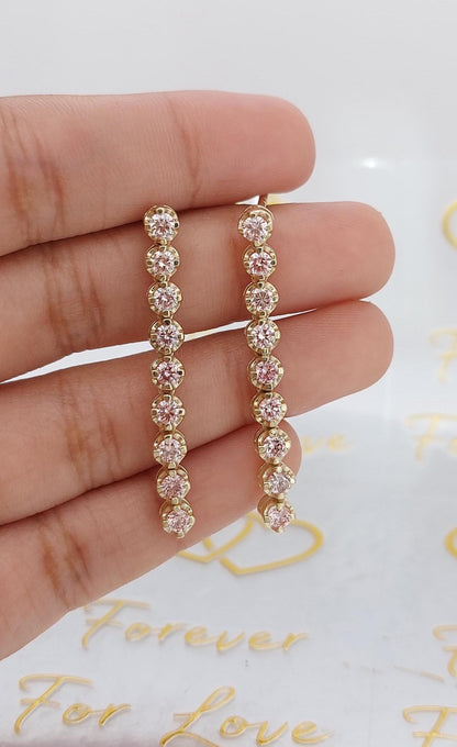 14k Roségoldene, im Labor gezüchtete Hängeohrringe, rosafarbene Saphir-Ohrringe, baumelnde, im Labor gezüchtete Steine, 14k Gelb-, Weiß-, Roségold-Paar Ohrringe.