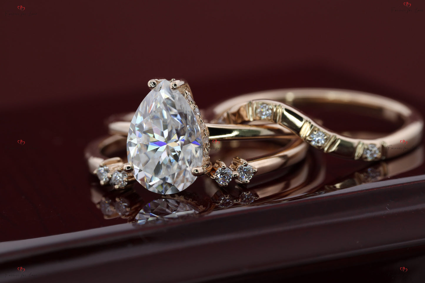 2 Ct Pear Moissanite Hidden Halo Engagement Ring Pear cut Moissanite Brilliant Cut engagement ring in 935 Argentium Silver — custom handcrafted by Forever For Love