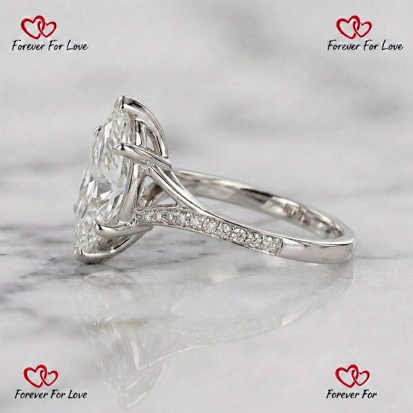 4.12 Ct IGI Certified Marquise Lab Diamond Split Shank Pavé Engagement Ring Marquise cut 1Ct Moissanite Brilliant Cut engagement ring in 935 Argentium Silver — custom handcrafted by Forever For Love