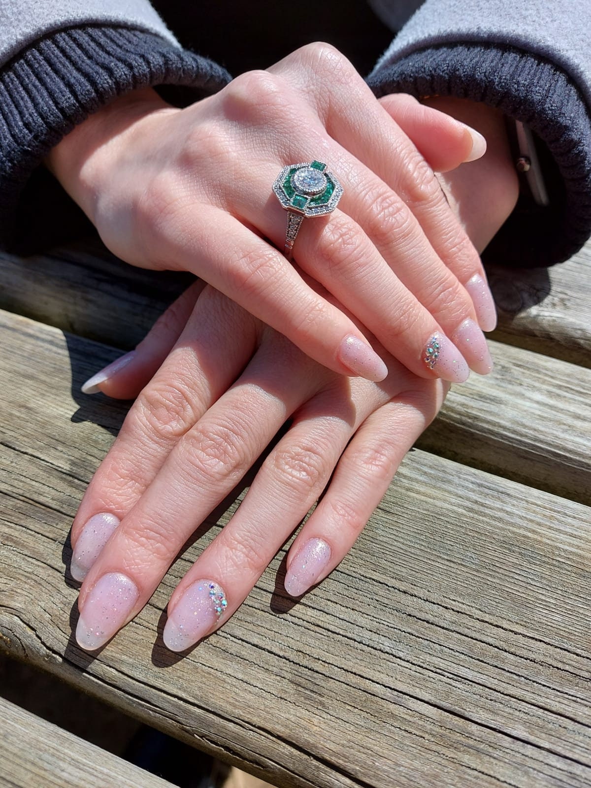 Emerald Halo Engagement Ring Round cut 1Ct Natural Emerald engagement ring in 935 Argentium Silver — custom handcrafted by Forever For Love