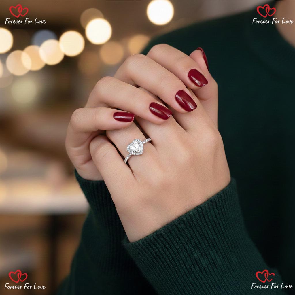 IGI Certified Heart Lab Diamond Halo Engagement Ring Heart cut 1Ct Moissanite Brilliant Cut engagement ring in 935 Argentium Silver — custom handcrafted by Forever For Love
