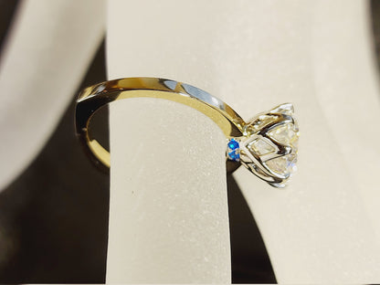 Round Cut engagement ring, women birthstone ring Solid 14K yellow gold Moissanite engagement ring vintage Bridal Anniversary gift for her.