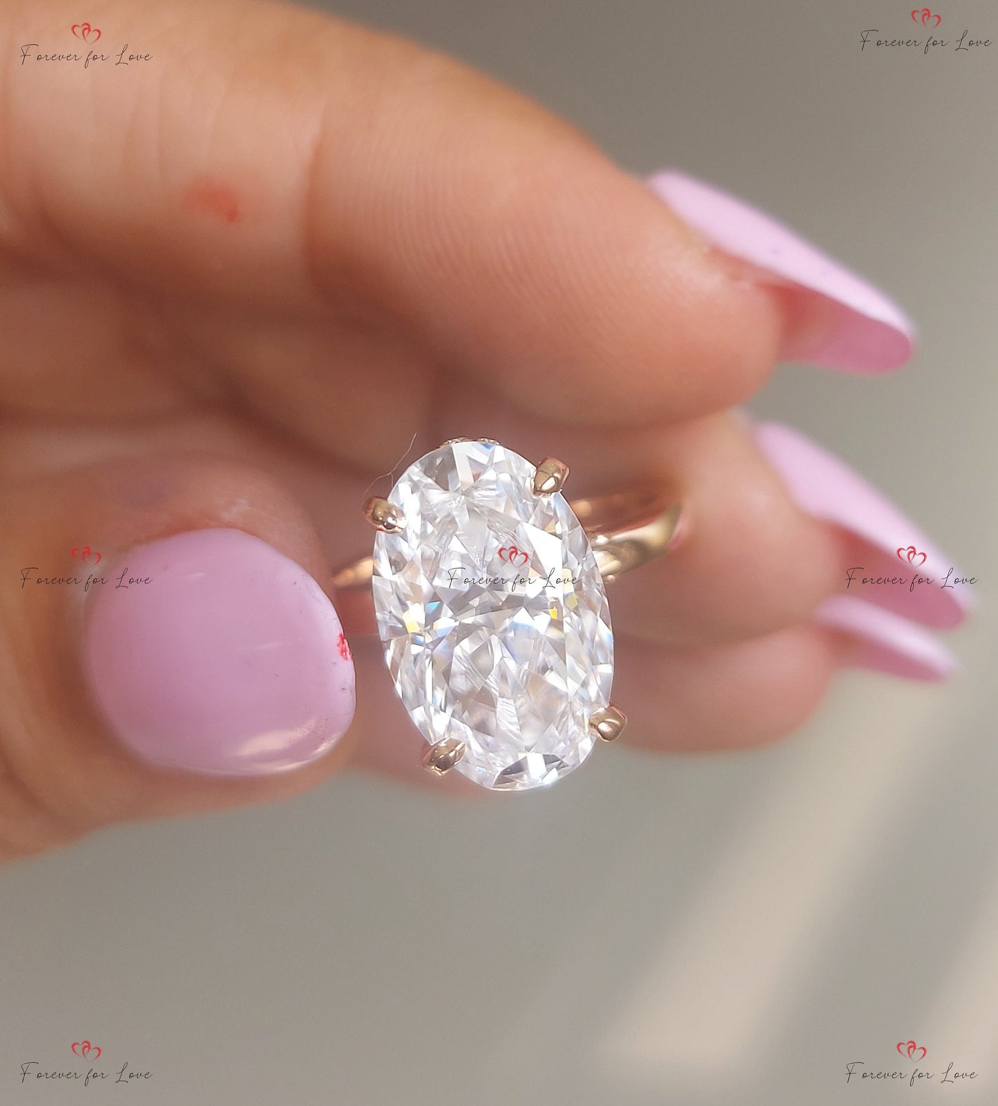 7 Ct Oval Moissanite Hidden Halo Engagement Ring Oval cut 1Ct Moissanite Brilliant Cut engagement ring in 935 Argentium Silver — custom handcrafted by Forever For Love