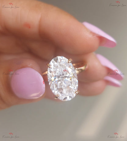 7 Ct Oval Diamond, Moissanite Hidden Halo Engagement Ring