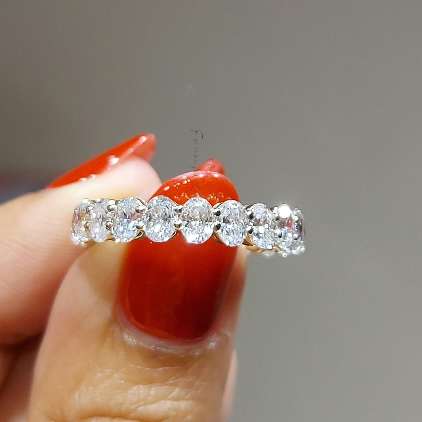 0.18 Ct Oval Lab Diamond Full Eternity Band - 4x3mm Oval cut Moissanite Brilliant Cut engagement ring in 935 Argentium Silver — custom handcrafted by Forever For Love
