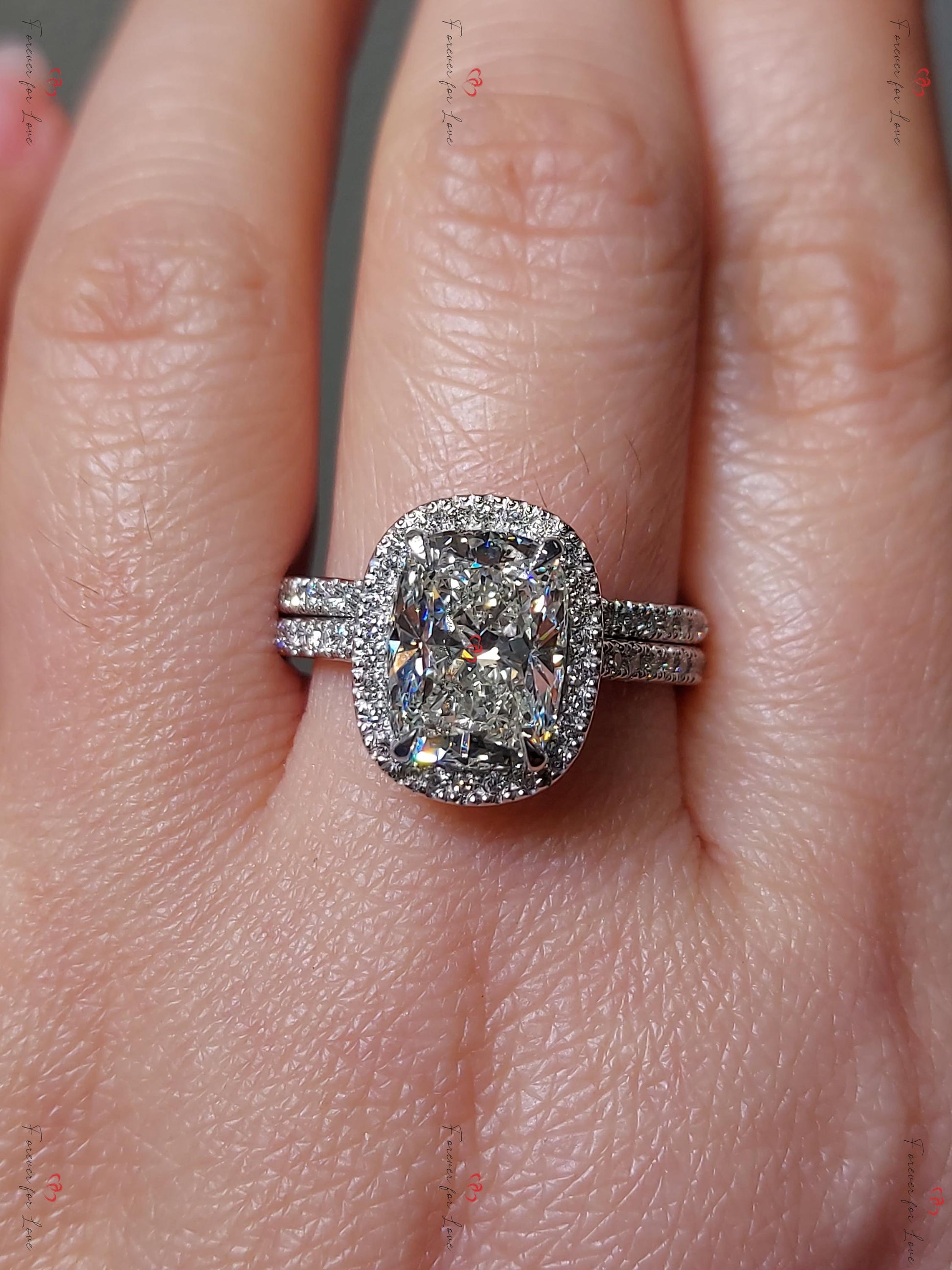 3.5 Ct IGI Certified Cushion Lab Diamond Hidden Halo Engagement Ring