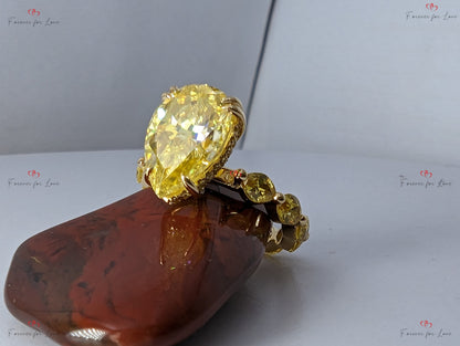 4 Ct Pear Yellow Diamond, Moissanite Engagement Ring