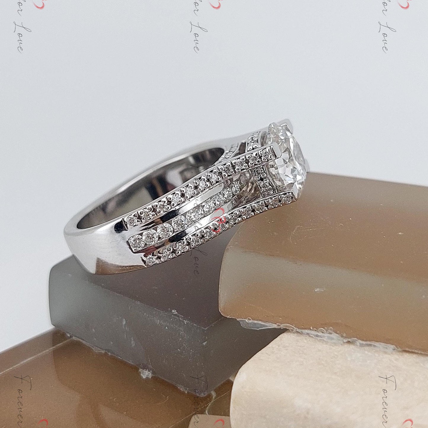 2 Ct IGI Certified Round Diamond Engagement Ring Round cut 1Ct Moissanite Brilliant Cut engagement ring in 935 Argentium Silver — custom handcrafted by Forever For Love