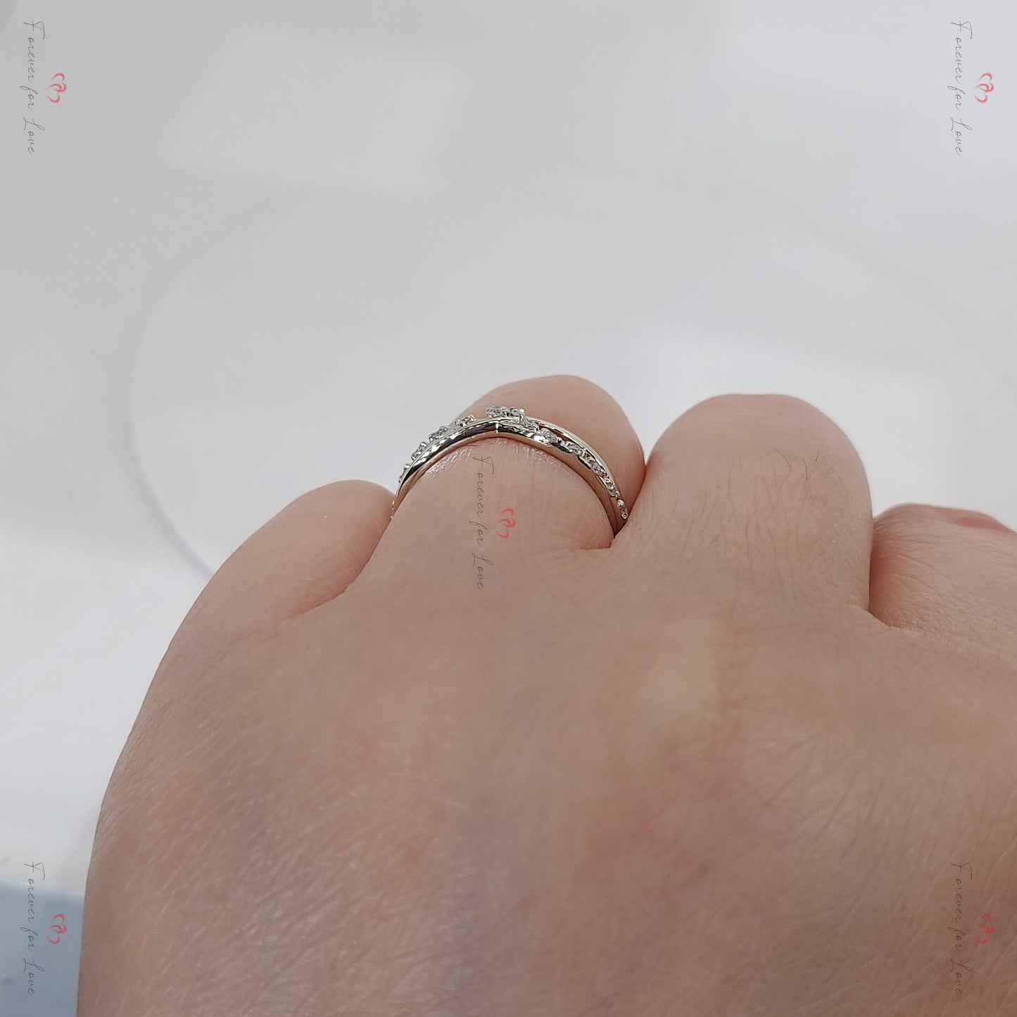 Diamond Eternity Wedding Band Round cut Moissanite Brilliant Cut engagement ring in 935 Argentium Silver — custom handcrafted by Forever For Love