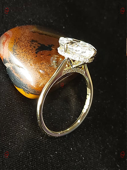 Oval Diamond, Moissanite Hidden Halo Engagement Ring