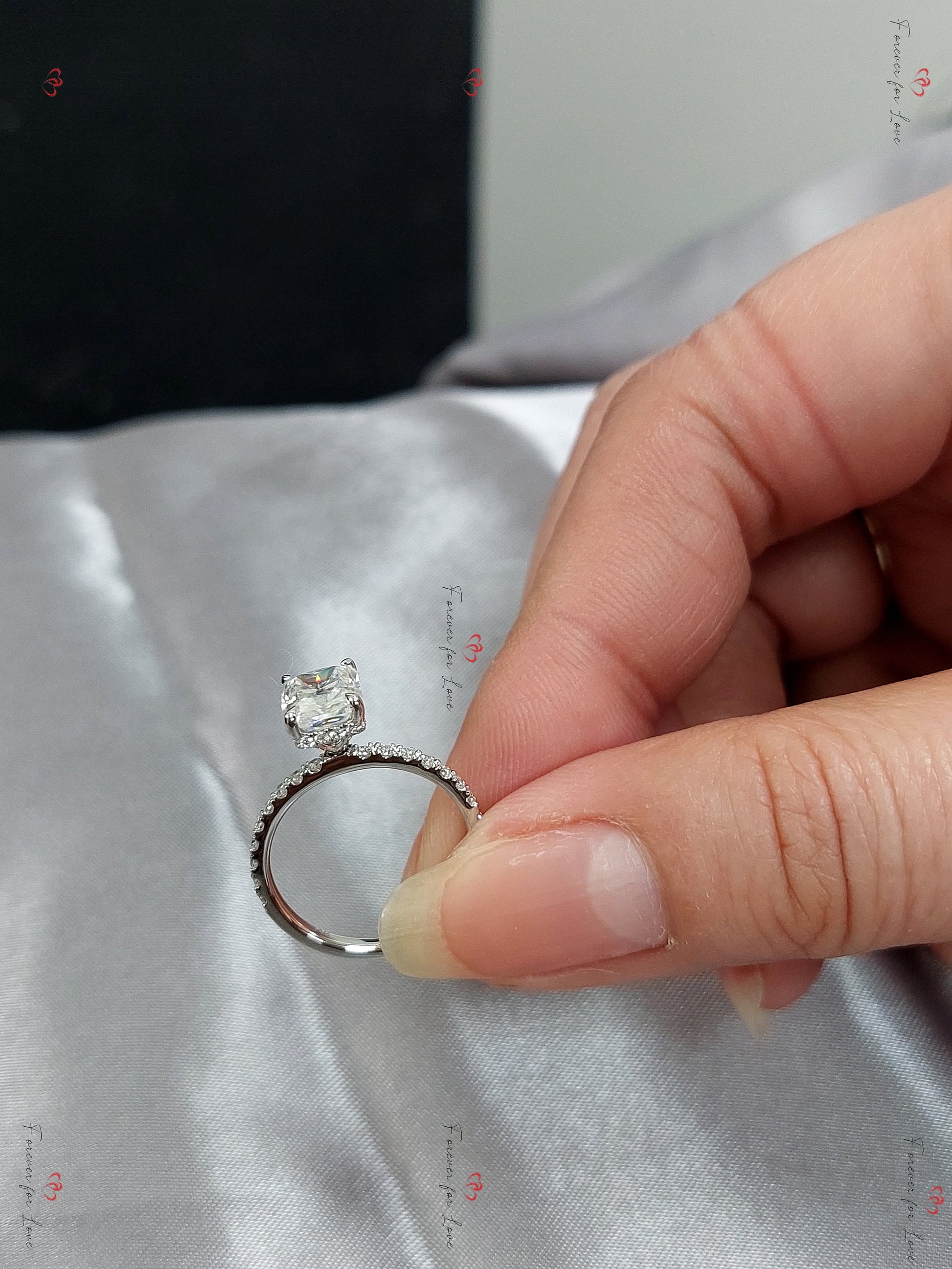1.5 Ct Radiant Diamond, Moissanite Solitaire Engagement Ring