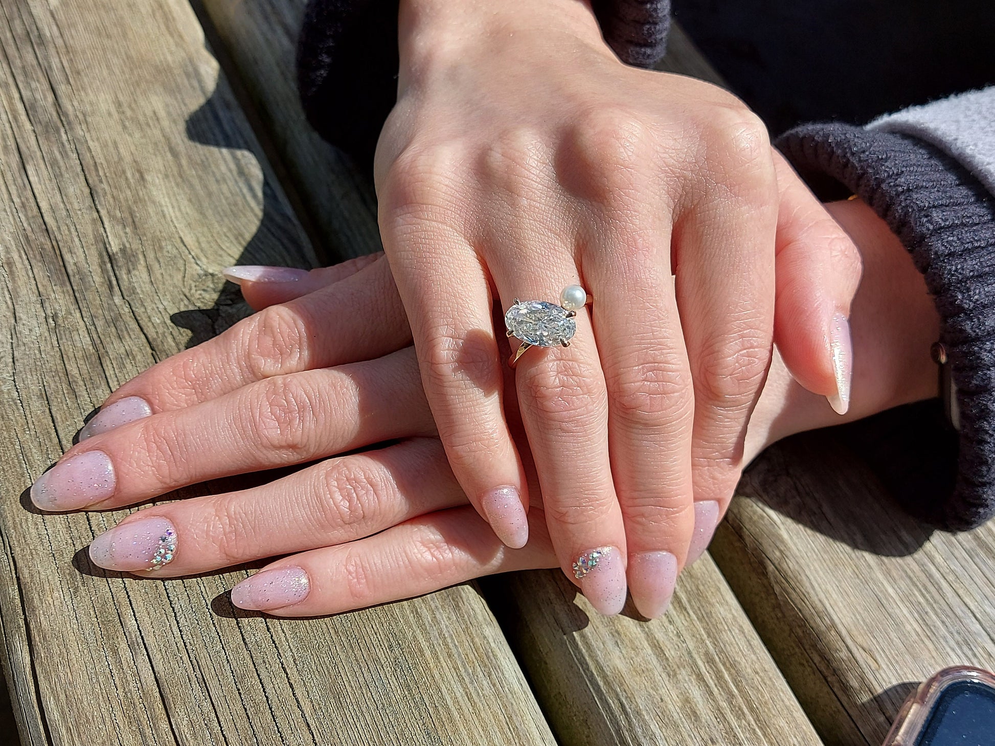 Oval Cut Moissanite Engagement Ring, 5Ct Crushed ice Oval 13*8mm engagement ring, Pearl & Diamond ring, Ariana Grande's Ring.