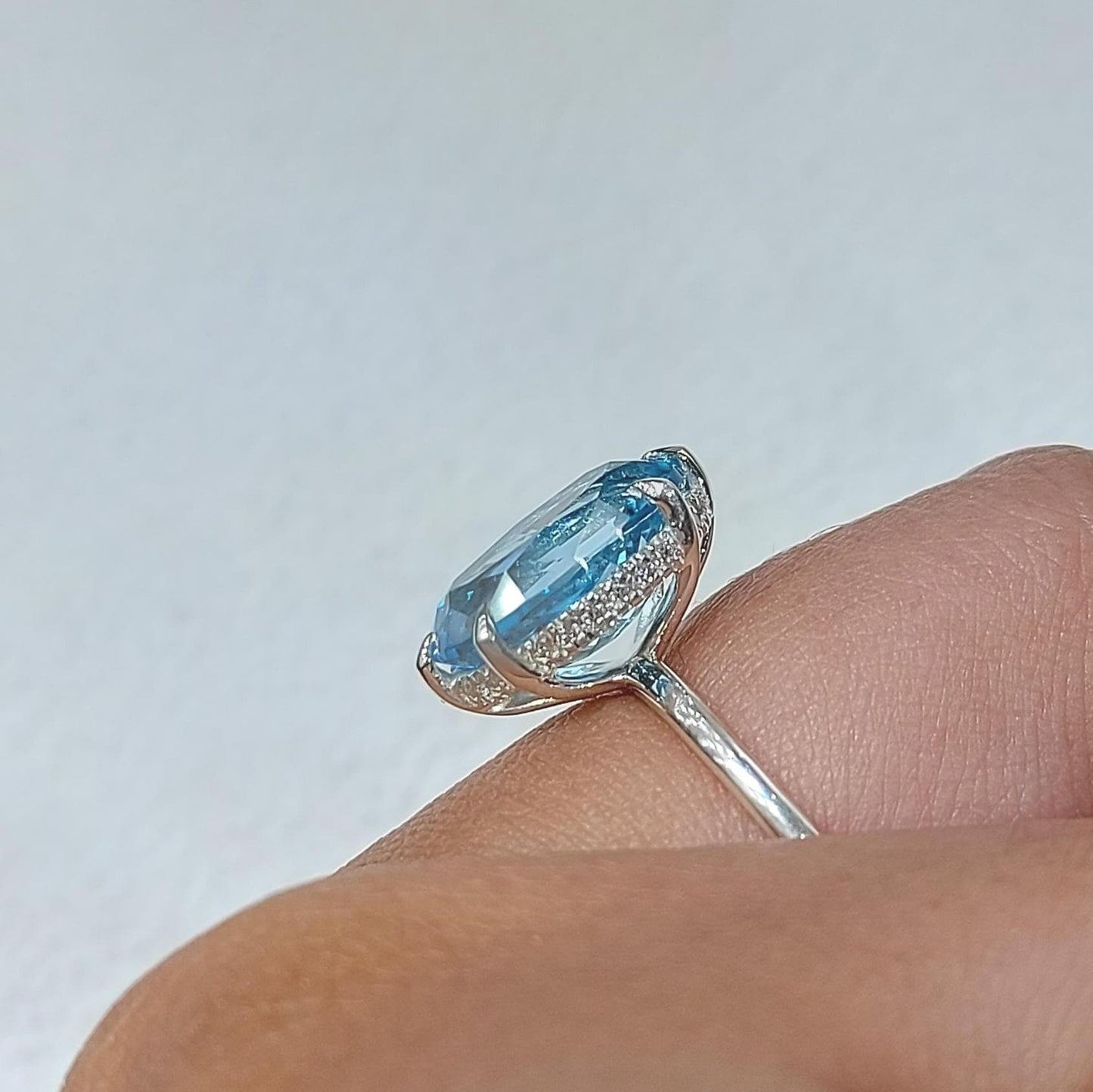 4 Ct Oval Aquamarine Solitaire Engagement Ring Oval cut 1Ct Natural Aquamarine engagement ring in 935 Argentium Silver — custom handcrafted by Forever For Love