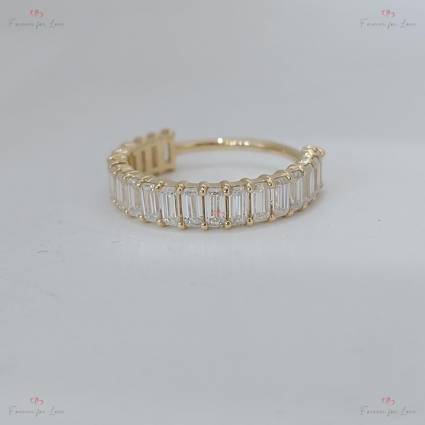 0.25 Ct Baguette Lab Diamond Half Eternity Band Baguette cut Moissanite Brilliant Cut engagement ring in 935 Argentium Silver — custom handcrafted by Forever For Love