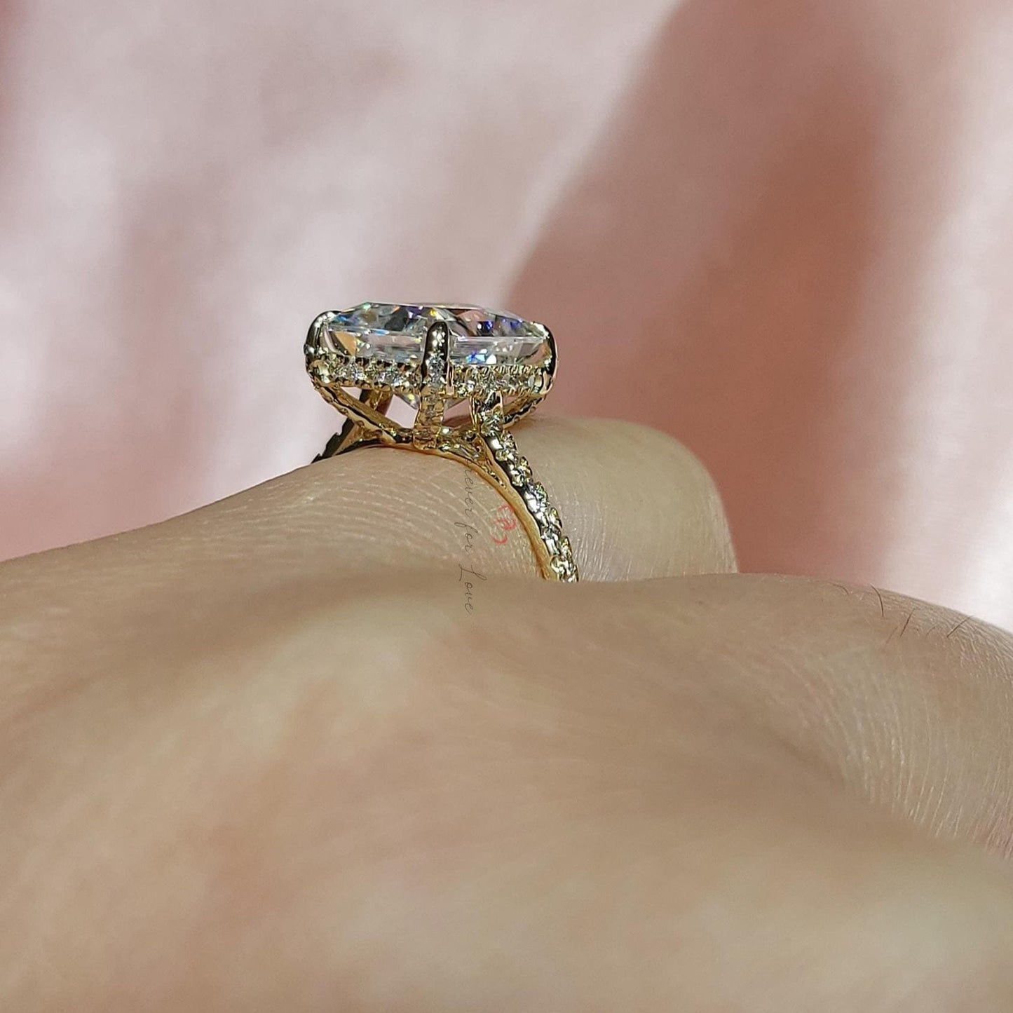 4 Ct Radiant Diamond, Moissanite Eternity Band Radiant cut 1Ct Moissanite Brilliant Cut engagement ring in 935 Argentium Silver — custom handcrafted by Forever For Love