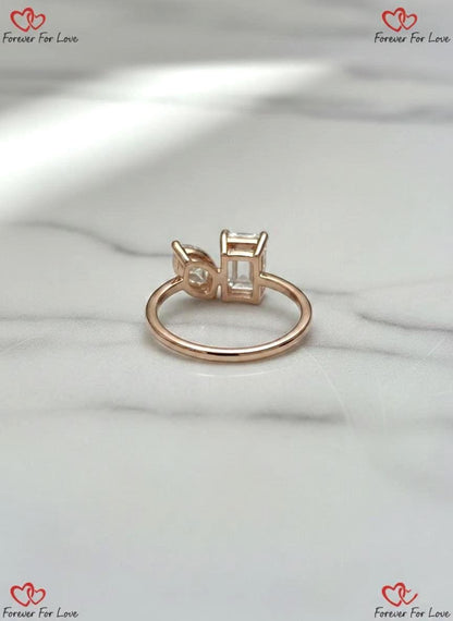 3 carat E/VVS2 IGI CERTIFIED Marquise + Emerald Cut Two Stone Lab Diamond Engagement Ring, 14k Rose gold, Toi et Moi Ring, Perfect gift