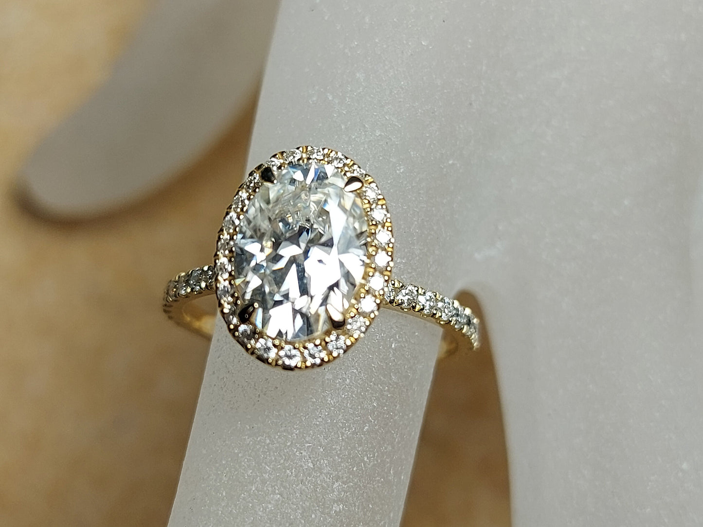2 Ct Oval Moissanite Art Deco Halo Ring Oval cut 1Ct Moissanite Brilliant Cut engagement ring in 935 Argentium Silver — custom handcrafted by Forever For Love