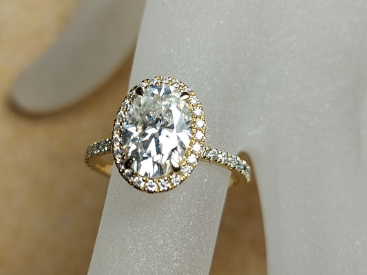 2 Ct Oval Diamond, Moissanite Halo Engagement Ring
