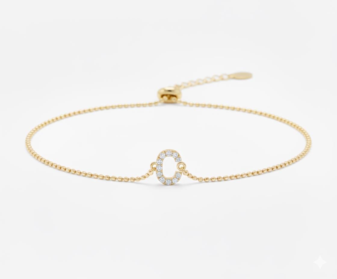 14K Gold Buchstabenarmband, Diamant Buchstabenarmband, Diamantanhänger, Buchstabenarmband, Massivgold, Initialenschmuck, Personalisiertes Geschenk Moissanite engagement ring in Gold or Platinum — custom handcrafted by Forever For Love