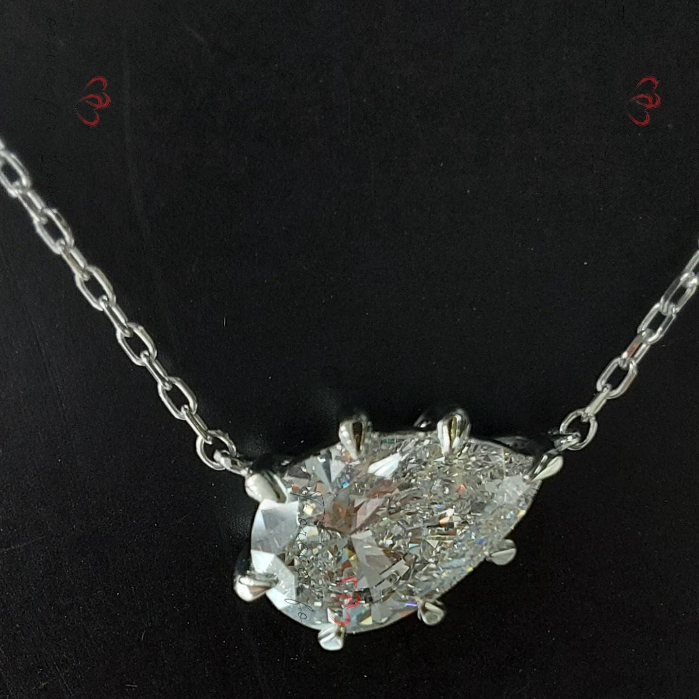 Pear diamond Necklace, 14k Yellow Gold, Dainty Minimalist Pear Pendant, Lab Diamond Womens Necklace, Special Gift For Her. Moissanite engagement ring in Gold or Platinum — custom handcrafted by Forever For Love