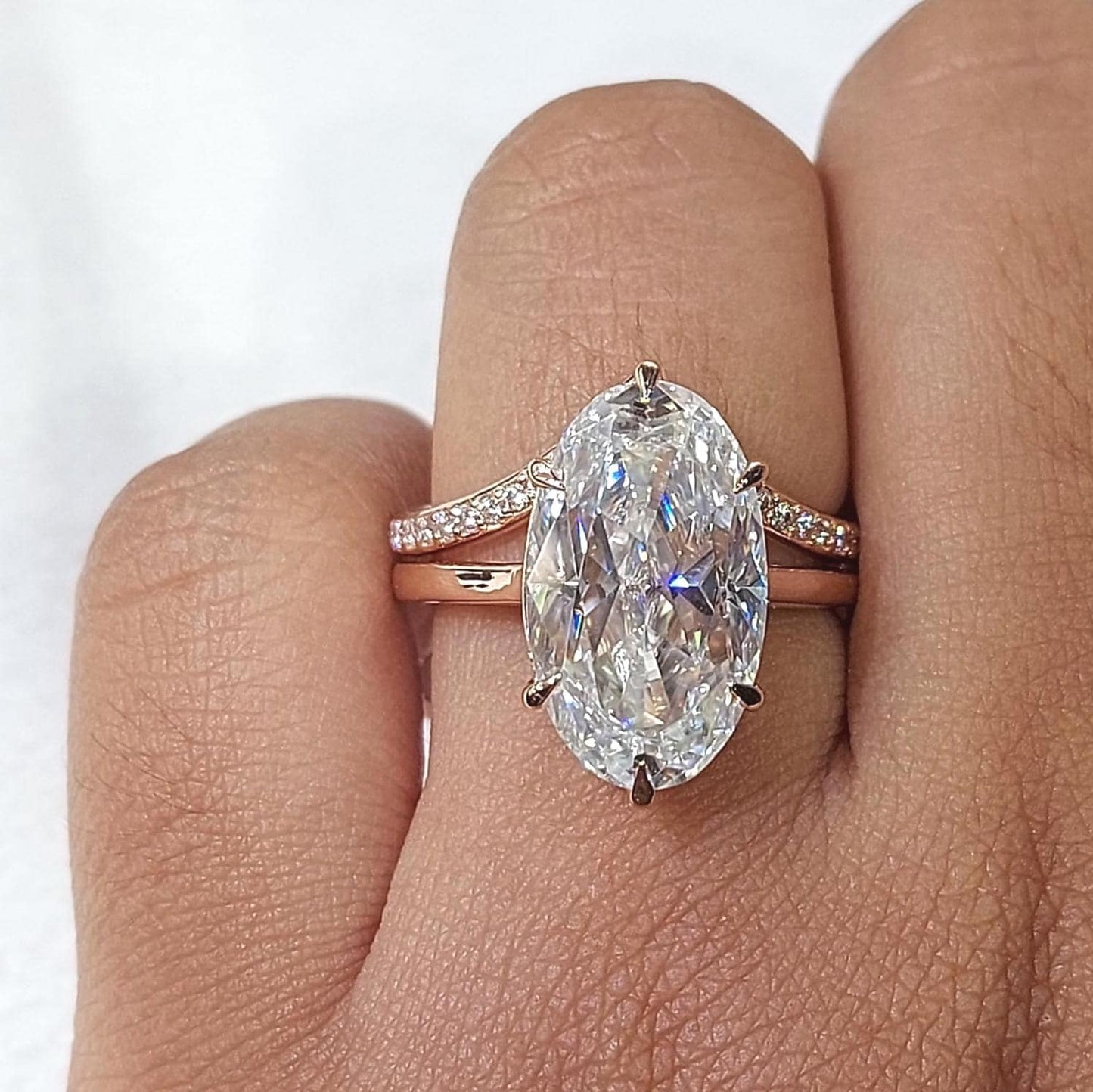 6.5 Ct Oval Moissanite Wedding Band Oval cut Moissanite Brilliant Cut engagement ring in 935 Argentium Silver — custom handcrafted by Forever For Love