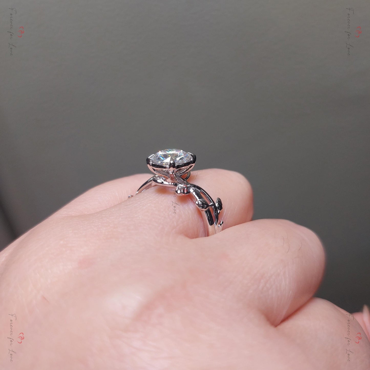 3 Ct IGI Certified Lab Diamond Engagement Ring Round cut 1Ct Moissanite Brilliant Cut engagement ring in 935 Argentium Silver — custom handcrafted by Forever For Love