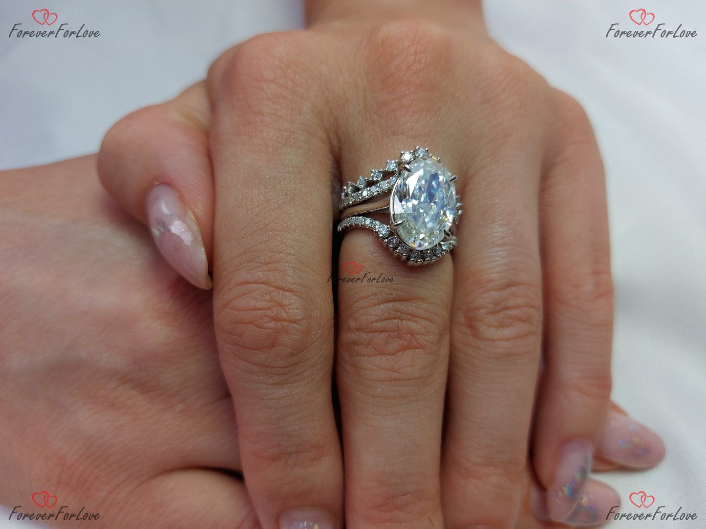 Oval Diamond, Moissanite Engagement Ring Oval cut Moissanite Brilliant Cut engagement ring in 935 Argentium Silver — custom handcrafted by Forever For Love