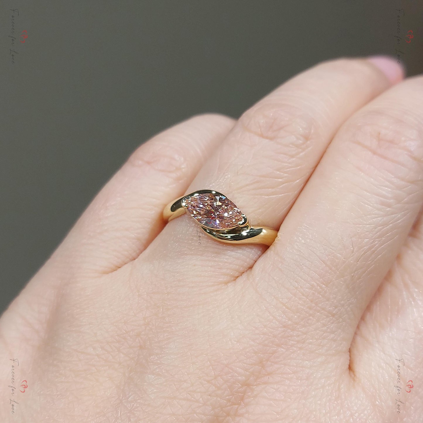 1.5 Ct Marquise Pink Lab Diamond Engagement Ring Marquise cut 1Ct Moissanite Brilliant Cut engagement ring in 935 Argentium Silver — custom handcrafted by Forever For Love