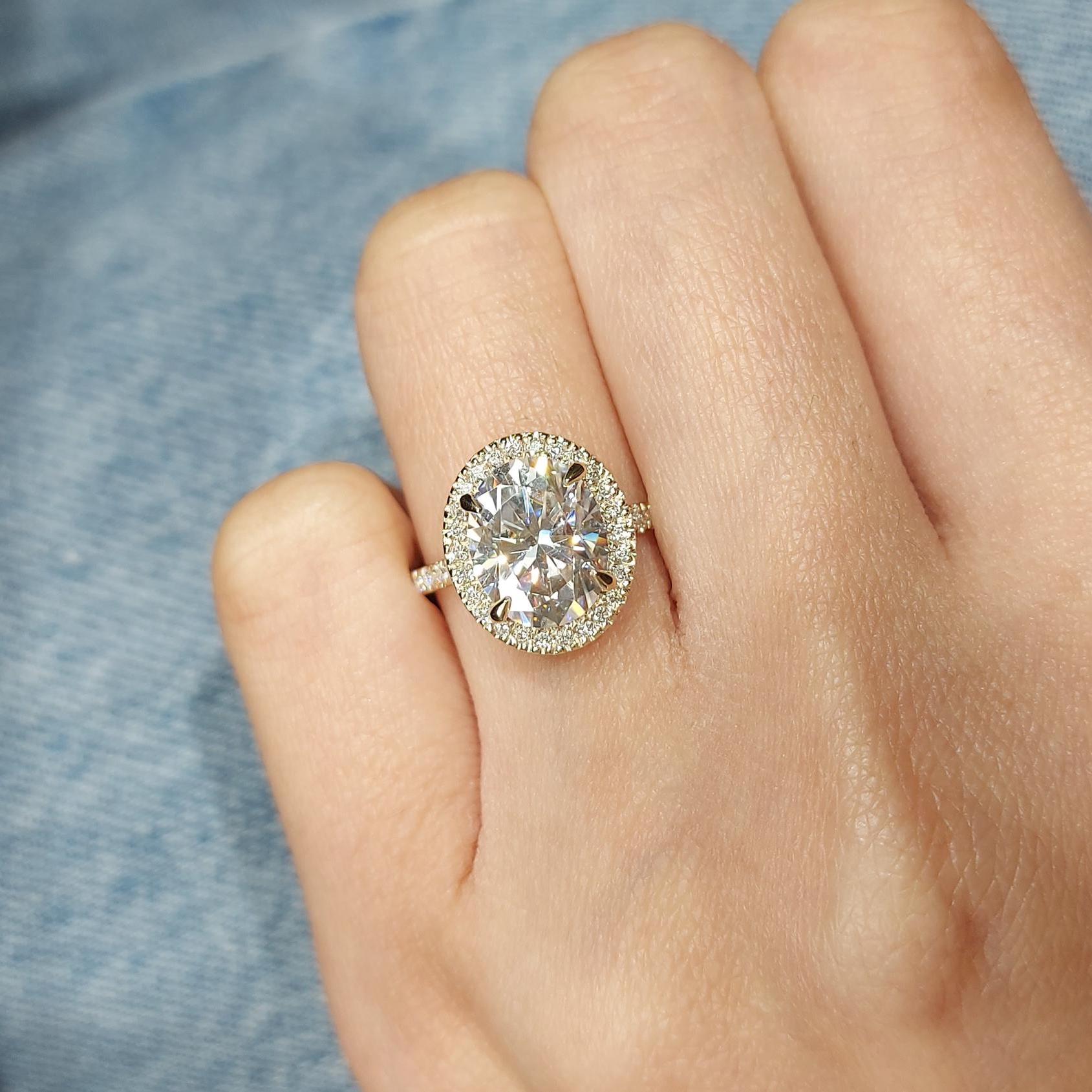 3 Ct Oval Moissanite Halo Engagement Ring