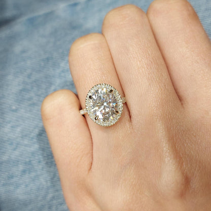3 Ct Oval Moissanite Halo Engagement Ring