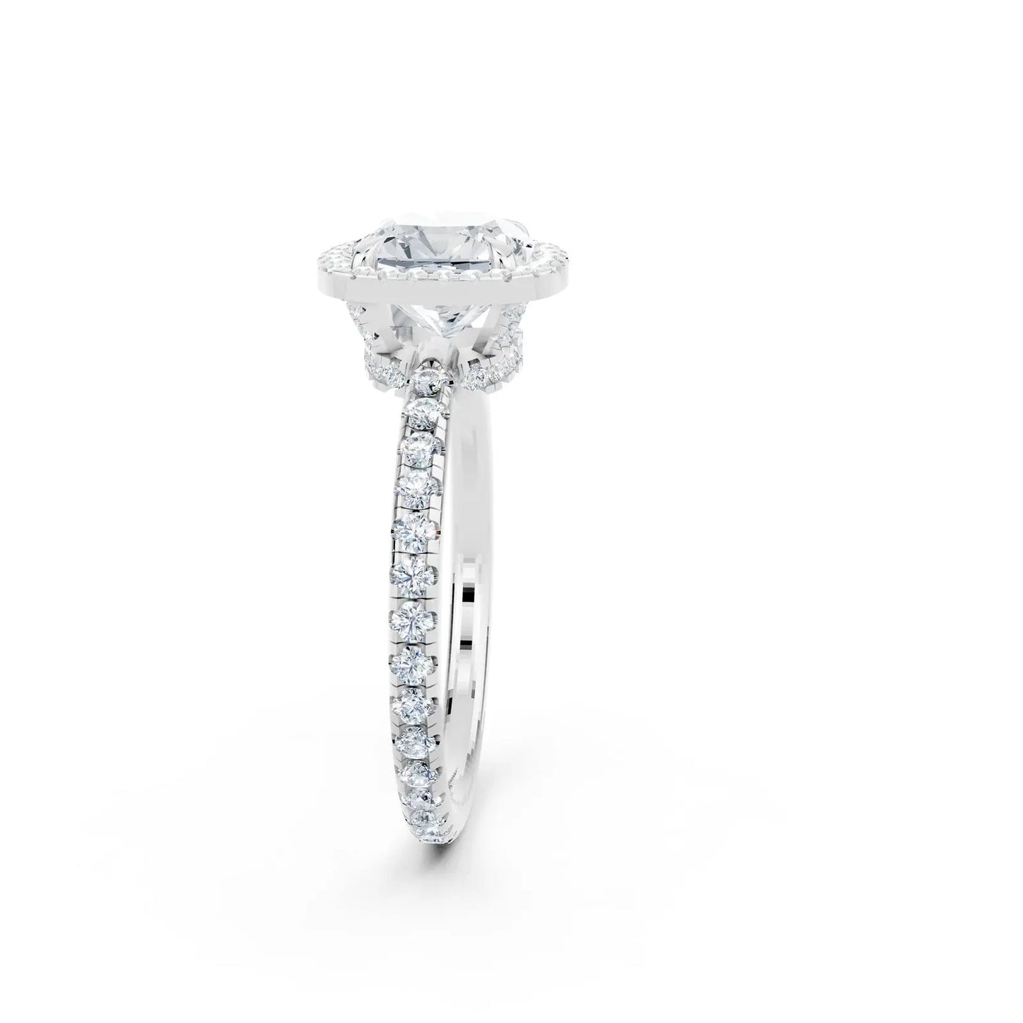 Luminous Cushion-Cut Halo Diamond Ring – Halo & Pave Band Elegance Forever For Love