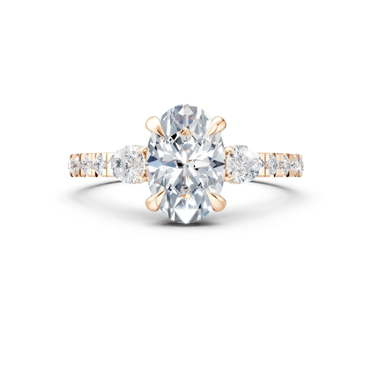 Oval Center Stone with Pear Side Stones, Pave Band & Halo Engagement Ring Forever For Love