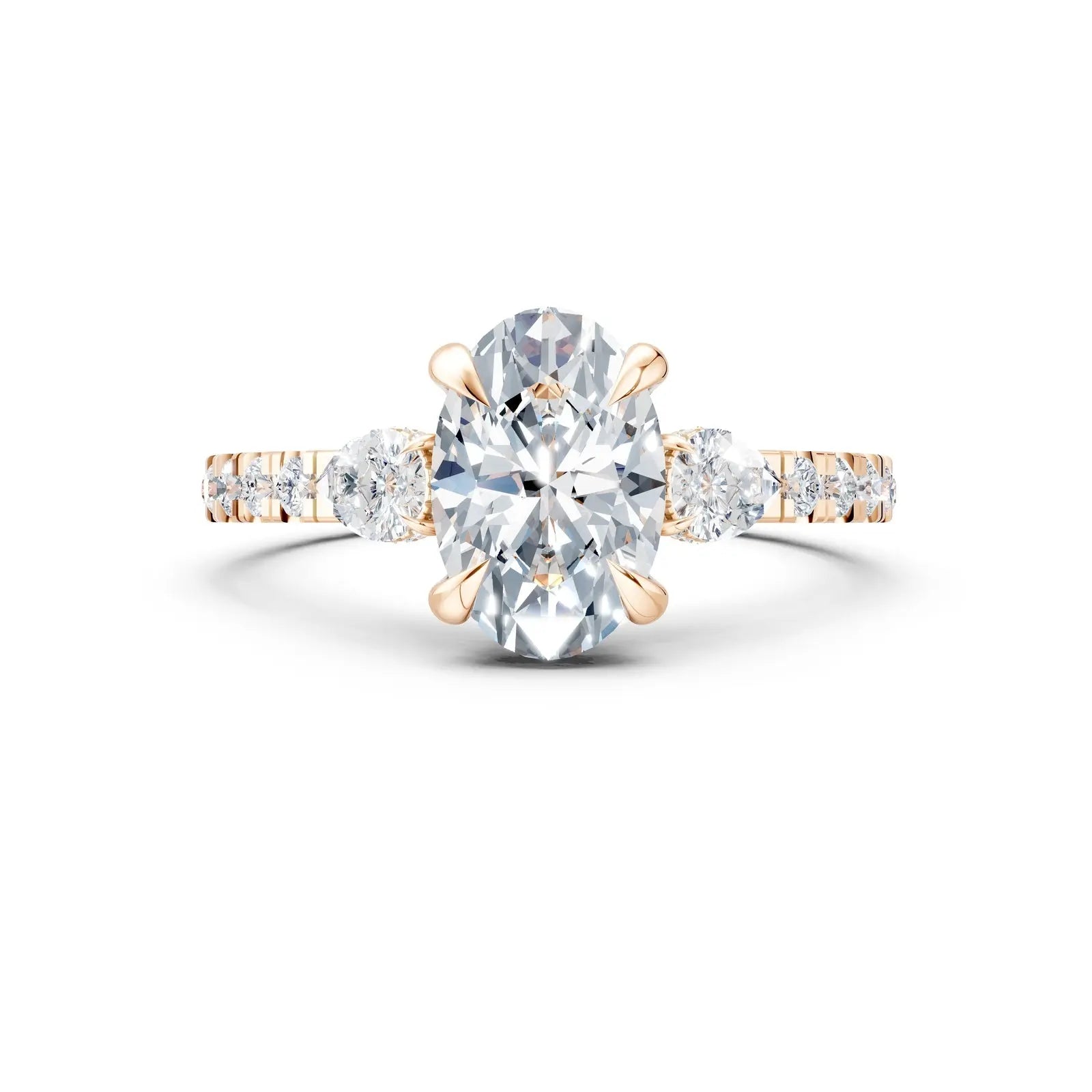 Oval Center Stone with Pear Side Stones, Pave Band & Halo Engagement Ring Forever For Love