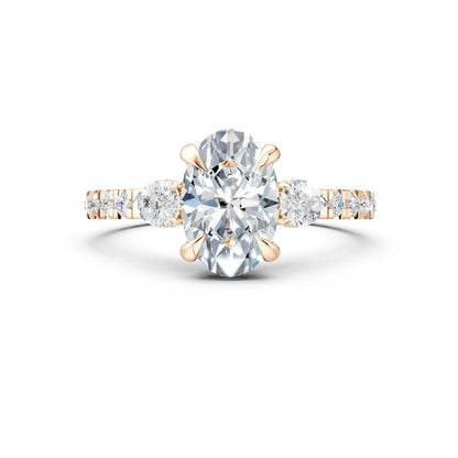 Oval Center Stone with Pear Side Stones, Pave Band & Halo Engagement Ring Forever For Love