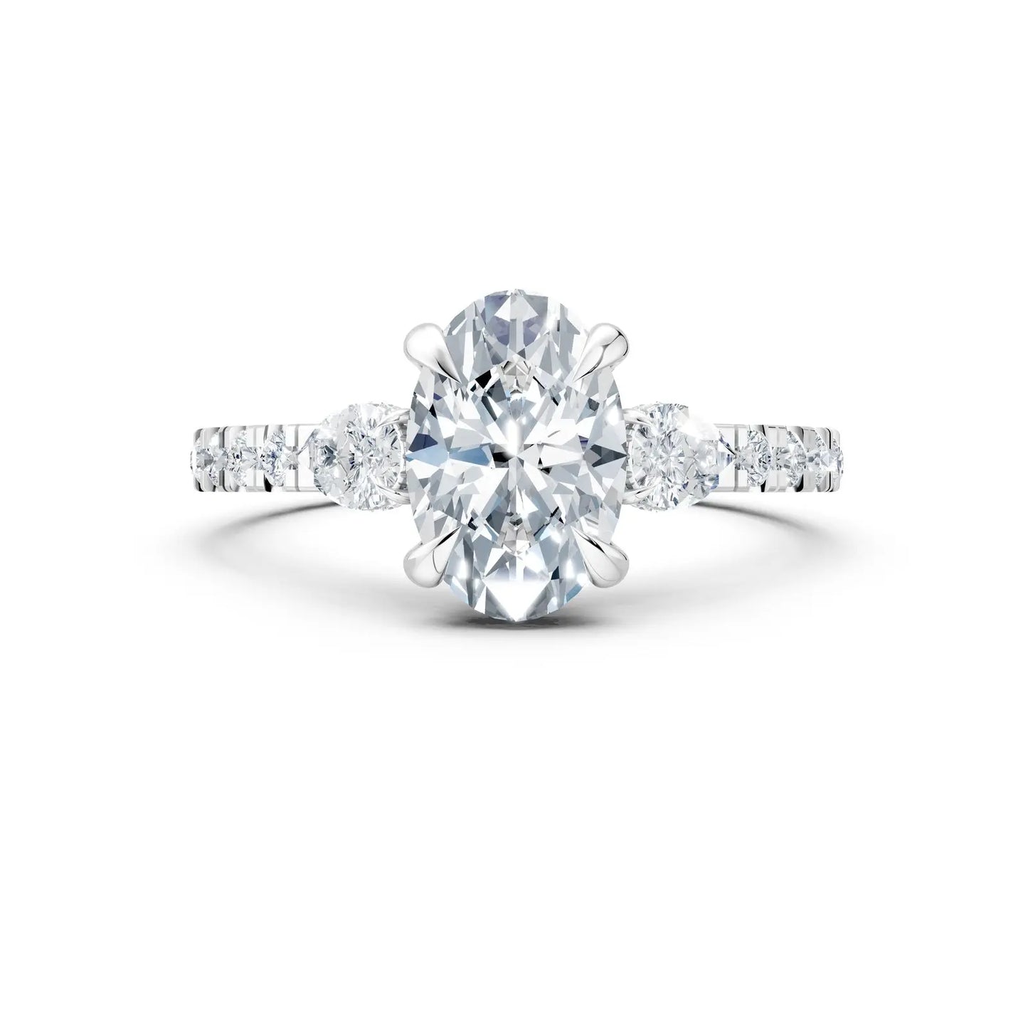 Oval Center Stone with Pear Side Stones, Pave Band & Halo Engagement Ring Forever For Love