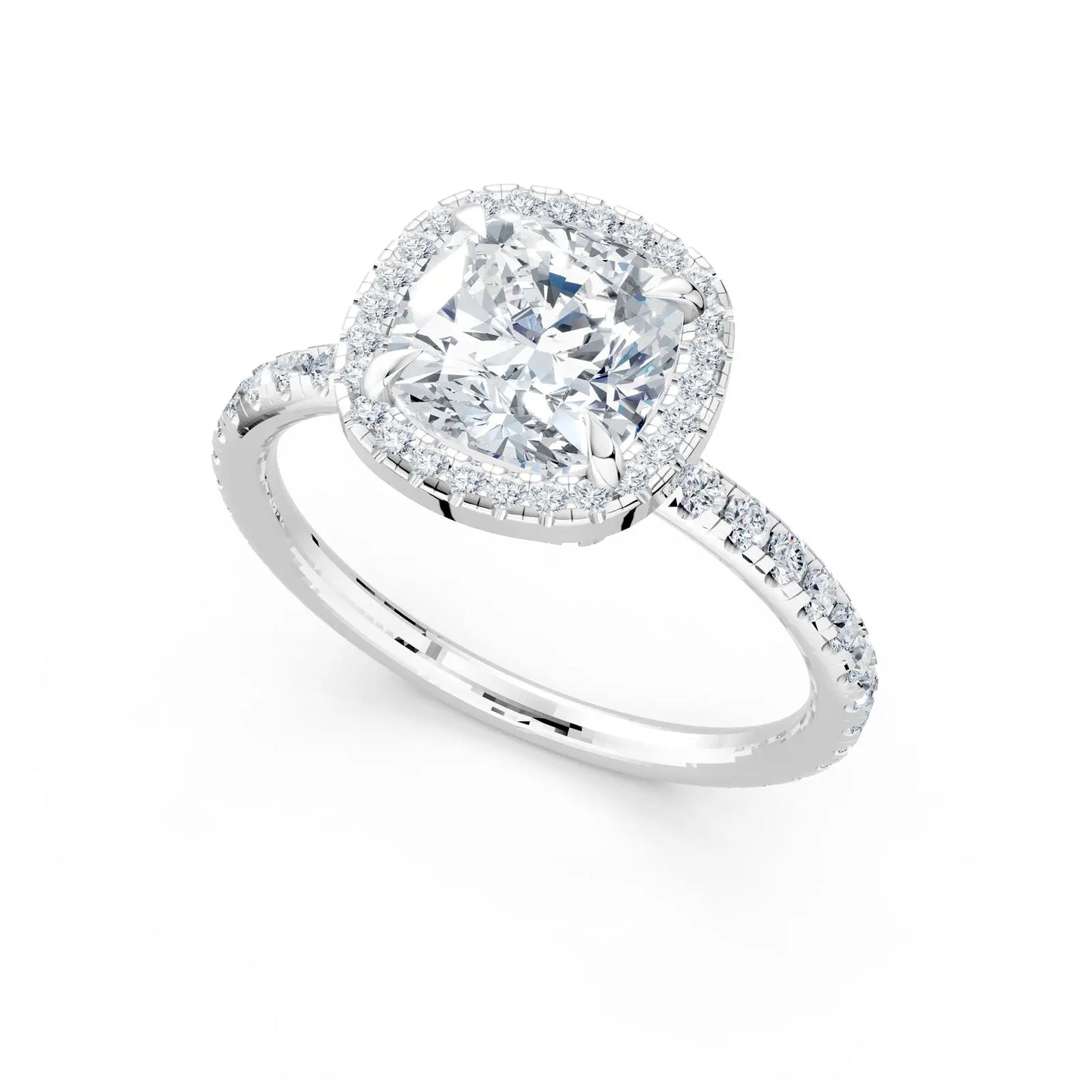 Luminous Cushion-Cut Halo Diamond Ring – Halo & Pave Band Elegance Forever For Love