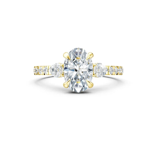 Oval Center Stone with Pear Side Stones, Pave Band & Halo Engagement Ring Forever For Love