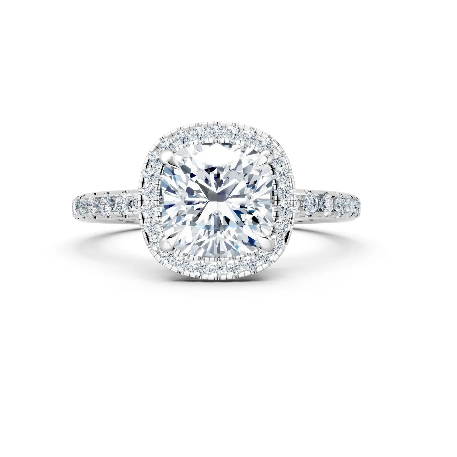 Luminous Cushion-Cut Halo Diamond Ring – Halo & Pave Band Elegance Forever For Love
