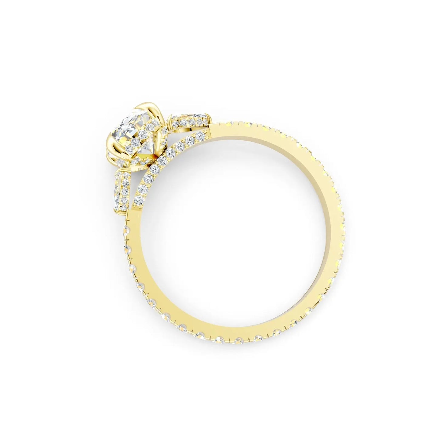 Oval Center Stone with Pear Side Stones, Pave Band & Halo Engagement Ring Forever For Love