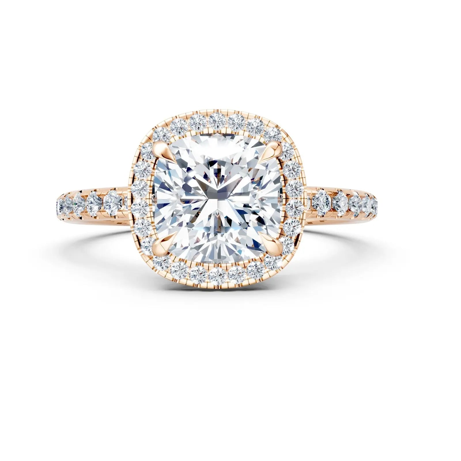 Luminous Cushion-Cut Halo Diamond Ring – Halo & Pave Band Elegance Forever For Love