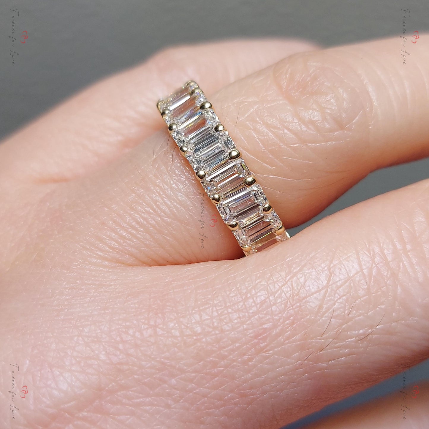 0.4 Ct Baguette Lab Diamond Full Eternity Band Baguette cut Moissanite Brilliant Cut engagement ring in 935 Argentium Silver — custom handcrafted by Forever For Love